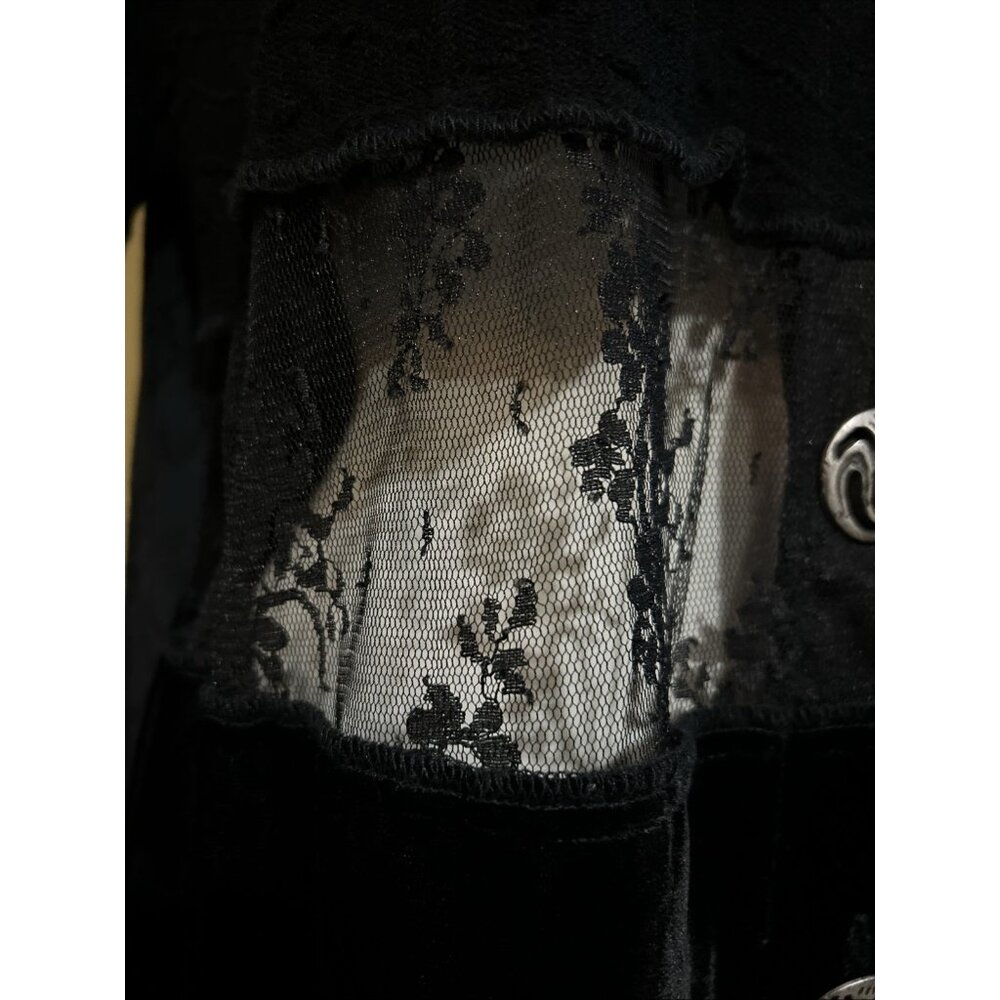 Witchy Jacket Womens L Black Velvet Patchwork Lace Crop Peek WhimsiGoth Fairy - Picture 7 of 13